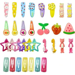 Printed Animal-Designed Set of Pastel Fruit Metal Snap Hair Clips Pin Barrettes for Kids Cute Hairgrips for Girls