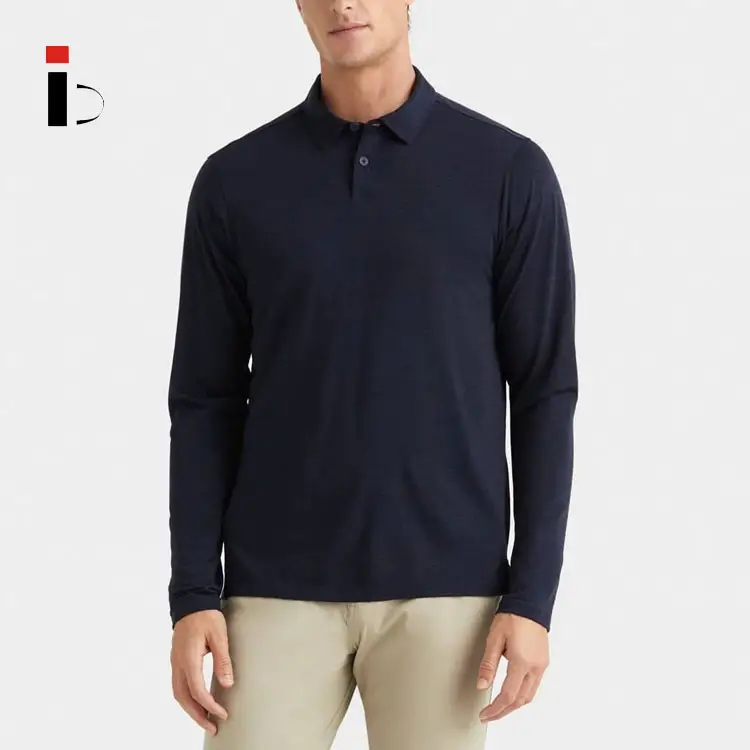 En kaliteli OEM nakış logosu Polyester pamuk kumaş Golf uzun kollu Polo Tee gömlek özel erkek Polo T Shirt