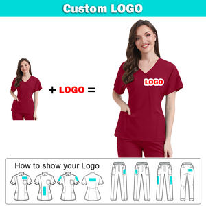 Ensemble de tuniques et de pantalons à col en V avec logo personnalisé, avec poche, uniforme d'infirmière, de médecin, de personnel hospitalier, en polyester, unisexe - Product Image 2