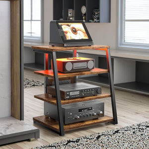 Consola multimedia Bastidores estéreo y soportes con estantes <span class=keywords><strong>de</strong></span> almacenamiento, soporte <span class=keywords><strong>de</strong></span> medios AV marrón rústico con salidas, gabinete <span class=keywords><strong>de</strong></span> torre <span class=keywords><strong>de</strong></span> audio multimedia - Product Image 6