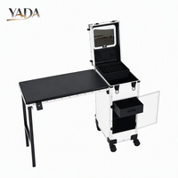 Table de manucure roulante en acier inoxydable avec 4 tiroirs, bureau à ongles pliable sur roulettes pour salon de manucure