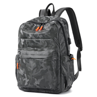 Sac à dos pour ordinateur portable en PU camouflage pour hommes, sacoche pour ordinateur 14 pouces, sac de voyage 20-35L avec chargement USB