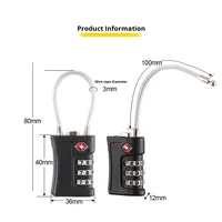 Cadenas mécanique TSA à combinaison en ABS avec câble métallique, modèle 716 CN, pour valise de voyage, sac de sport, compatible couleurs, pour douane