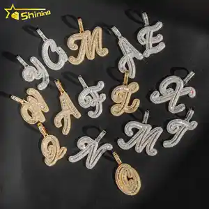 Iced out jewelry hip hop 925 sterling silver letter pendants A-Z gold plated baguette moissanite letter pendant for rappers