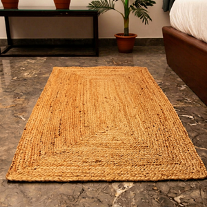 Tapis rectangulaire moderne en jute, couleur unie, tissage plat, écologique, à poils courts, pour chambre à coucher, décoration intérieure - Product Image 1