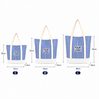 Sac fourre-tout à rayures nautiques, ensemble cadeau en toile de coton avec logo personnalisé, chapeau bob, pochette à cosmétiques, sac de shopping promotionnel en gros
