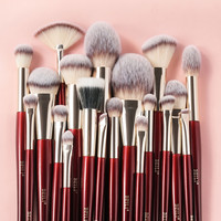 Pinceaux de maquillage professionnels en bois rouge bordeaux, 30 pièces, multi-usages, vegan, luxe, pinceaux d'artiste dorés