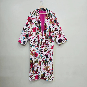 เสื้อคลุมกิโมโนกำมะหยี่พิมพ์ลายนกป่าสำหรับผู้หญิง คอวี ยาวเต็มตัว หรูหรา ซักเครื่องได้ แฟชั่นลำลองสำหรับฤดูหนาว - Product Image 1