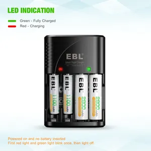 EBL 4 ช่อง AA 9V เครื่องชาร์จเร็วอัจฉริยะสําหรับแบตเตอรี่ชาร์จ Ni-MH Ni-Cd