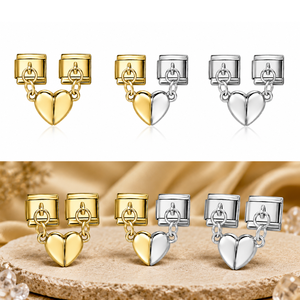 <b>Couple</b> Heart Fashion Magnetic Attraction Removable Pendant Love Link Stainless Steel Italian Charm <b>Bracelet</b> Jewelry DIY Making - Product Image 1