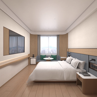 Ensemble de meubles de chambre d'hôtel contemporain en panneau mélaminé résistant aux rayures et aux taches, ensemble de chambre à coucher pour hôtel, boutique d'hôtel, hôtel-resort et spa