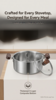 Petite marmite en acier inoxydable 304 avec poignées en bois, soupière transparente divisée 16 18 20cm pour la cuisine à domicile et en restaurant
