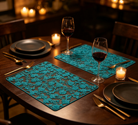 Set de table transparent bleu floral en PVC, imperméable, résistant à l'huile, écologique, antidérapant, ajoute une protection décorative à la cuisine