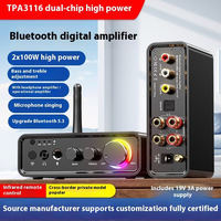 M19 BT 5.3 Amplifier Stereo Receiver, penerima Stereo 2 saluran 100W * 2 HiFi Kelas D Amp dengan Input RCA/optik/koaksial/mikrofon kontrol Treble Bass