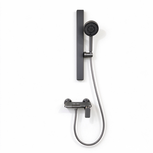 Set Doccia a Mano Grigio Canna di Fucile con Finitura Pianoforte, Corpo in Ottone Massiccio con Mensola e Asta Scorrevole Regolabile per Ristrutturazione Bagno - Product Image 2