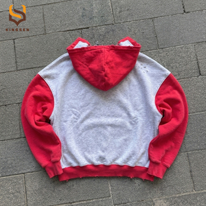 Custom Graphic Printing Distressed Colorblock Heavyweight <b>Vintage</b> Wash Pullover Streetwear OEM <b>French</b> Terry Hoodies for Men - Product Image 2