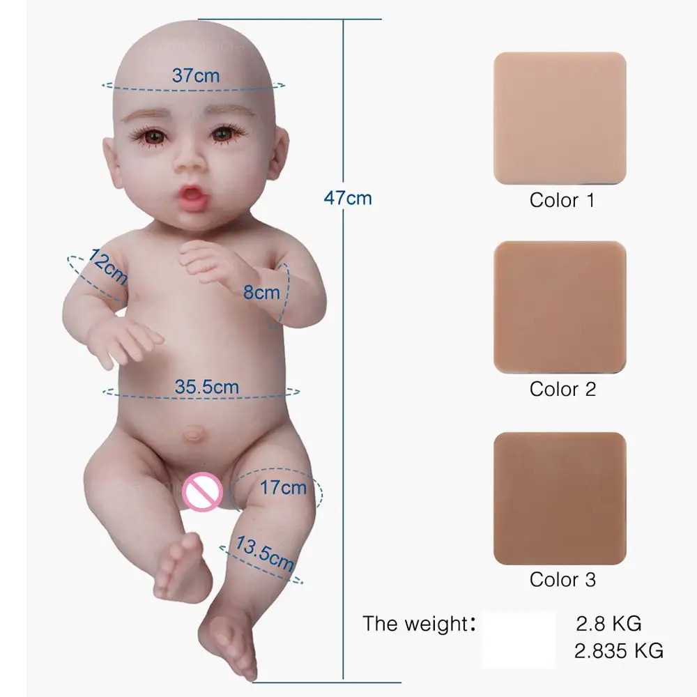 Urchoice Realistic Lifelike 18.5 inch Real Touch Artificial boy girl Baby Toddler Doll Toys Soft full Silicone Reborn baby Dolls