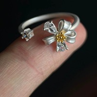Cincin Gaya Jam Tangan Terbuka Motif Bunga Sederhana, Perhiasan Wanita, Hadiah untuk Pemakaian Sehari-hari
