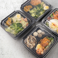 Conteneur alimentaire jetable à trois compartiments de 9 x 9 pouces, avec couvercle transparent en PP bicolore