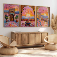Ensemble de 3 tableaux muraux marocains HAOWAI OEM/ODM, décoration bohème méditerranéenne, peintures de coucher de soleil à Médine, architecture islamique
