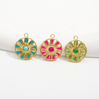 PVD Plaqué Or Émail Soleil Charme En Acier Inoxydable Fleur bijoux Accessoires Fabrication Rouge Vert Blanc Noir goutte d'huile Pendentif Rond