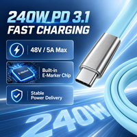 Câble de charge rapide USB-C vers USB-C 240W PD3.1 5A avec puce E-Marker, câble plat en silicone liquide, fabricant OEM