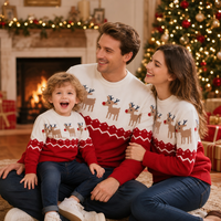 Pull à col rond en tricot jacquard personnalisé ODM/OEM unisexe avec motif de rennes et de flocons de neige de Noël