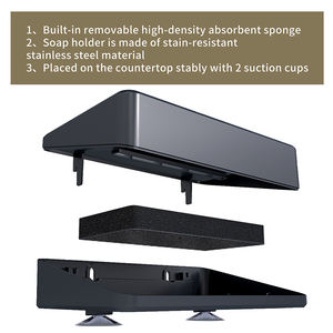 Support de rangement pour distributeur de savon pour <span class=keywords><strong>évier</strong></span> de cuisine et salle de bain, bac en plastique avec auto-drainage et fixation par ventouse, design contemporain - Product Image 5