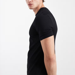 T-shirt da Uomo in Cotone Elasticizzato di Alta Qualità, Colore Nero, Personalizzabile, Economica, Aderente, per Palestra, con Collo Rotondo - Product Image 5