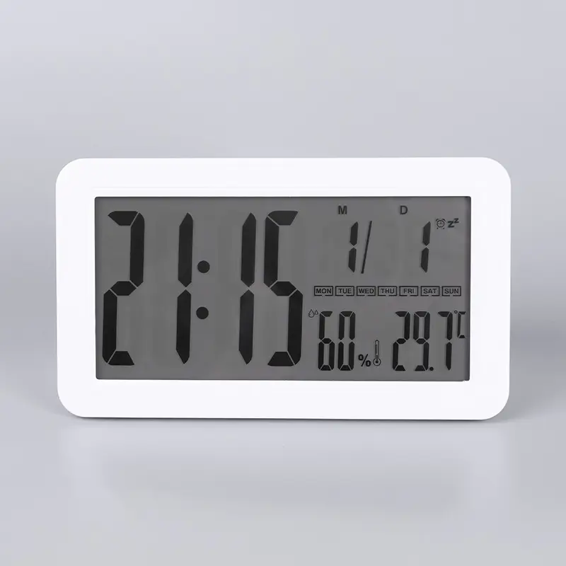 นาฬิกาปลุกดิจิตอลตั้งโต๊ะ LCD แบบตั้งโต๊ะนาฬิกาปรับนอนได้ตามต้องการมีความชื้นในวันที่อุณหภูมิสูง