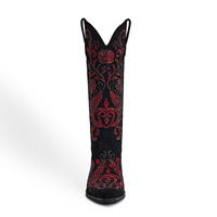 Bottes de cowgirl WETKISS Western à strass, bout pointu, hauteur genou, broderie florale en cristal rouge, talon épais, pour le Texas