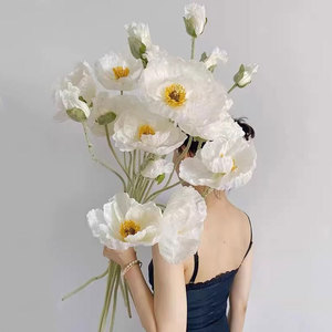 Fleurs artificielles floquées de pavot d'Islande en soie, fausses fleurs de pavot de maïs pour arrangements floraux de mariage, accessoires de décoration intérieure - Product Image 1