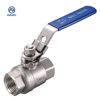 Válvula de bola de 2 piezas Aohoy SS 304 316 de acero inoxidable al por mayor, 1000WOG, paso completo, rosca manual NPT/BSP hembra, CF8M, para refrigeración