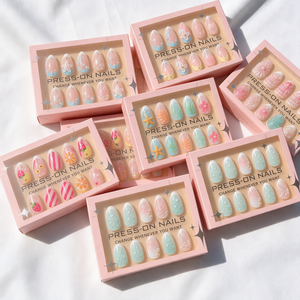 Collection de faux <span class=keywords><strong>ongles</strong></span> à presser de créateur, vente en gros, personnalisés, en forme d'amande, 3D, réutilisables, artificiels, motifs floraux tropicaux - Product Image 1