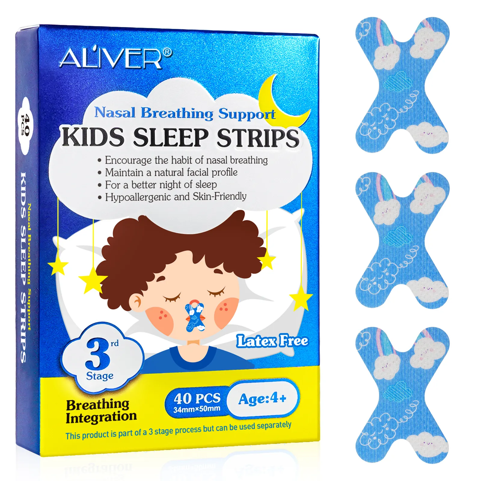 Aliver a integração de respiração das crianças, 40 pçs, tiras de dormir melhora o sono, alivia o ronco, fita bucal
