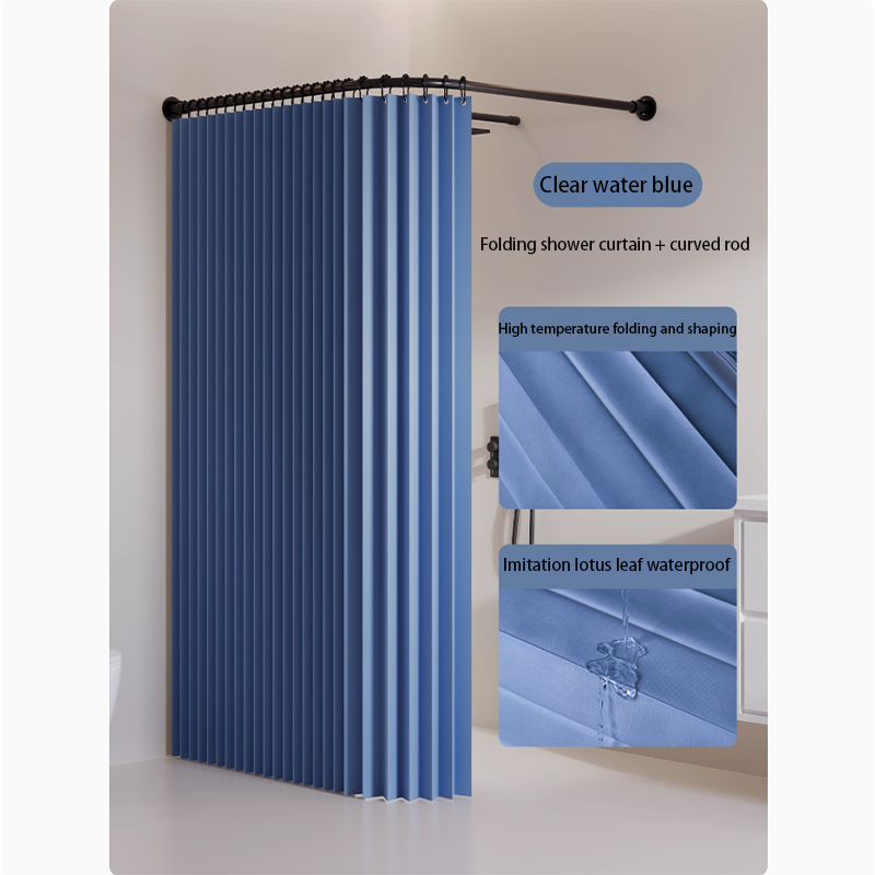 Bleu-rideau de douche + tringle à rideau