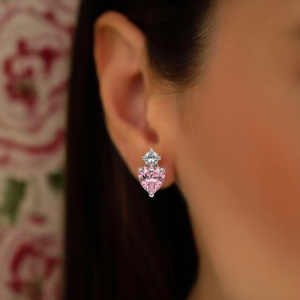 Pendientes de Corazón Rosa Cupidus con Incrustaciones de Piedras Transparentes para Mujer, Regalo Romántico, Material de Aleación - Product Image 2