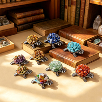 Figurine de tortue en éclats de pierres précieuses naturelles en gros, sur base métallique, statue de tortue, cristal de guérison, décoration de bureau