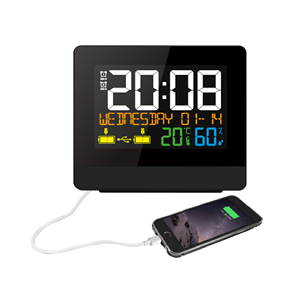 Modern Desk <span class=keywords><strong>Clock</strong></span> Digital com <span class=keywords><strong>Display</strong></span> <span class=keywords><strong>LCD</strong></span> Colorido Carregamento USB Temperatura Interior e Umidade Movimento Eletrônico Amostra Grátis - Product Image 5