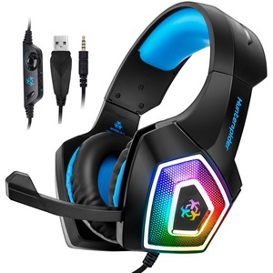 Auriculares con cable para PS4 X box One, estéreo, para juegos, sonido envolvente, <span class=keywords><strong>PC</strong></span>, con micrófono y luz LED - Product Image 1