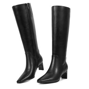 WETKISS 2026 Vente en <span class=keywords><strong>gros</strong></span> Grandes tailles 11 <span class=keywords><strong>Bottes</strong></span> à talon aiguille pour femme, bout carré, en PU noir, hauteur genou, pour <span class=keywords><strong>mollets</strong></span> larges, style années 70 - Product Image 4