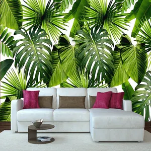 Tropical Rainforest Style Background 3d Wallpaper Of Green Plantain Leaves Wall Mural Wallpapers/wall Coating