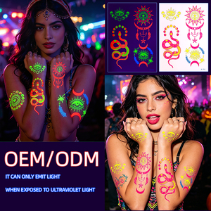 Tatouages temporaires phosphorescents OEM ODM, autocollants lumineux Boho Soleil Lune Serpent Œil Maléfique pour Festivals - Product Image 1