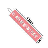 Gantungan Kunci Unik Tas OPP Sepeda Motor Pink/Merah Bordir Dua Sisi dengan Tulisan KISS ME BEFORE FLIGHT