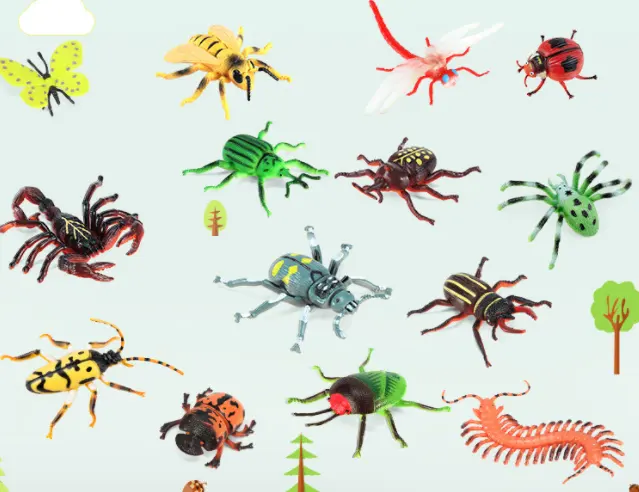 14 Stück Tierfiguren Spielzeug Plastik Biene Schmetterling Spinne Tausend füßler Libelle <span class=keywords><strong>Marienkäfer</strong></span> für Terrarium Handwerk Kind Frühe Bildung