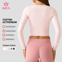 Haut de yoga et de sport pour femme, personnalisé avec logo ODM, respirant, col en V, ajustable, à nouer, manches longues, idéal pour le ballet, le Pilates et la gym
