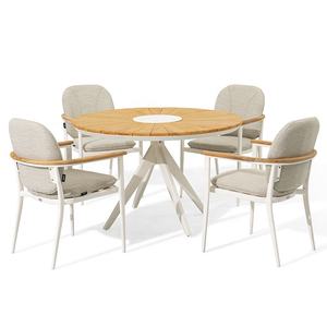 Juego de Mesa de Comedor Redonda de Madera de Teca de Lujo para Exteriores, con 4-6 Sillas, para Hotel, Restaurante, Cafetería, <span class=keywords><strong>Bistro</strong></span>, Jardín, Patio - Product Image 1