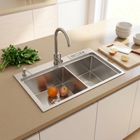 Robinet d'évier de cuisine encastré en acier inoxydable 304, design moderne carré, surface noire résistante aux rayures pour légumes