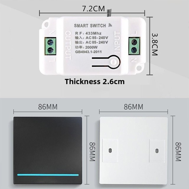 Wireless Dual Control 86 Switch RF433 Wiring-Free Customizable Wall Switch for Home Android Bar Design