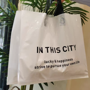 Sac de shopping en plastique avec logo personnalisé, poignée, transparent, LDPE, écologique, imperméable, emballage de vêtements de détail, cadeau - Product Image 4
